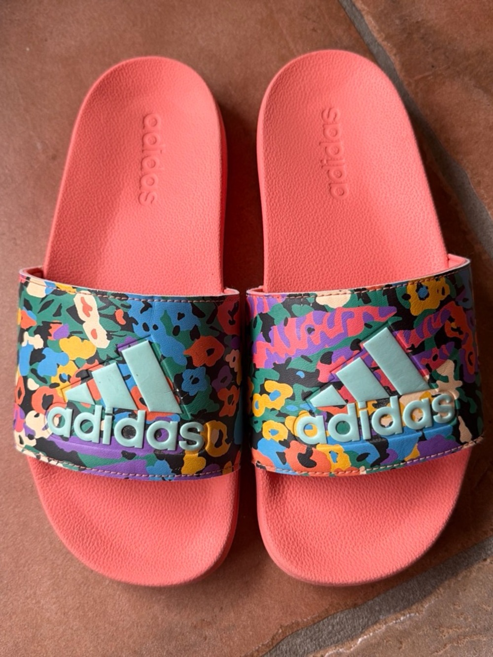 adidas Coral Footbed Multicolor Floral Logo Slides